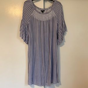 NWT ana Blue & White Flutter Sleeve Dress